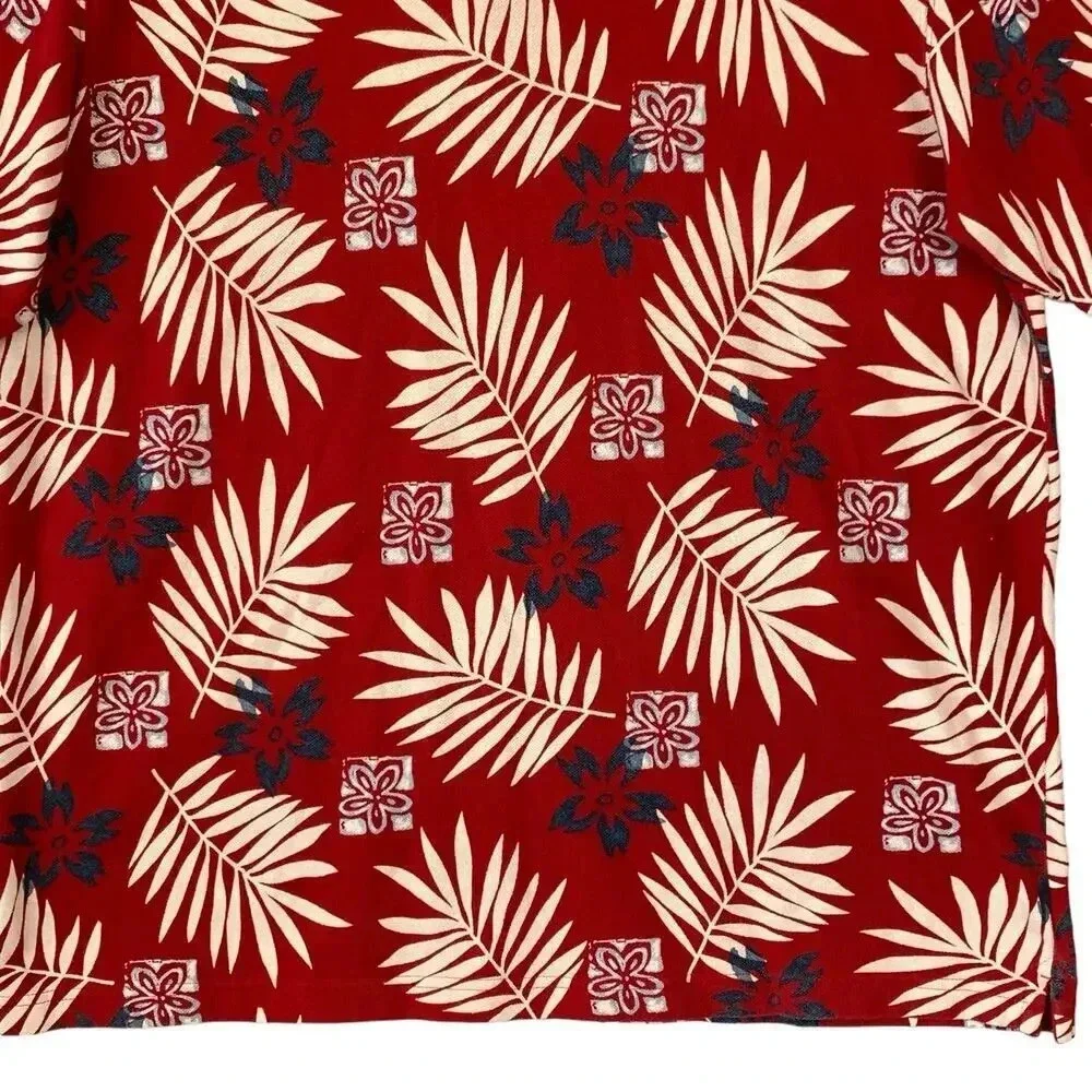 Ralph Lauren Chaps Vintage Hawaiian Short Sleeve Knit Polo Shirt XL Red Cotton
